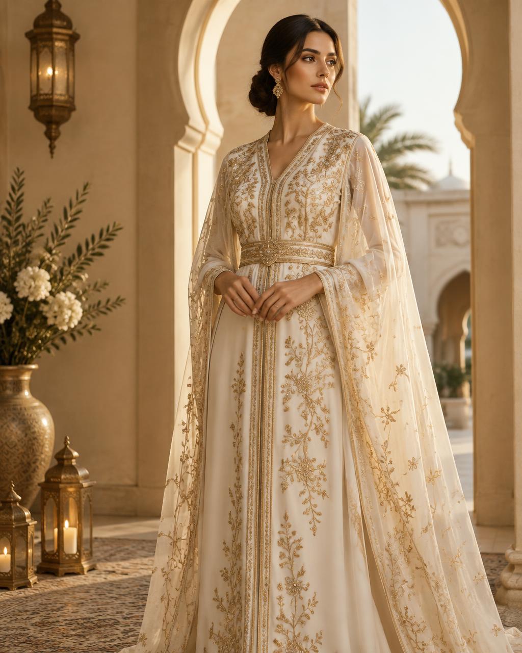 Ivory & gold takchita with cape